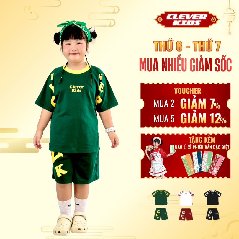 Set bộ BUBBLES CLEVER KIDS cho bé - chất thun cotton mịn mát [Size 20kg- 60kg]