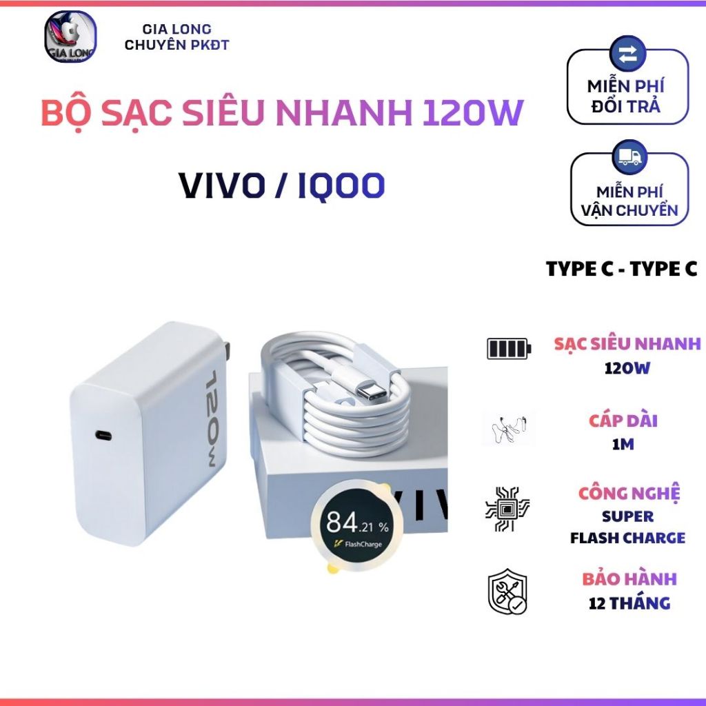 Bộ Sạc Siêu Nhanh 120W VIVO / IQOO Type C ra Type C / BH 12 Tháng