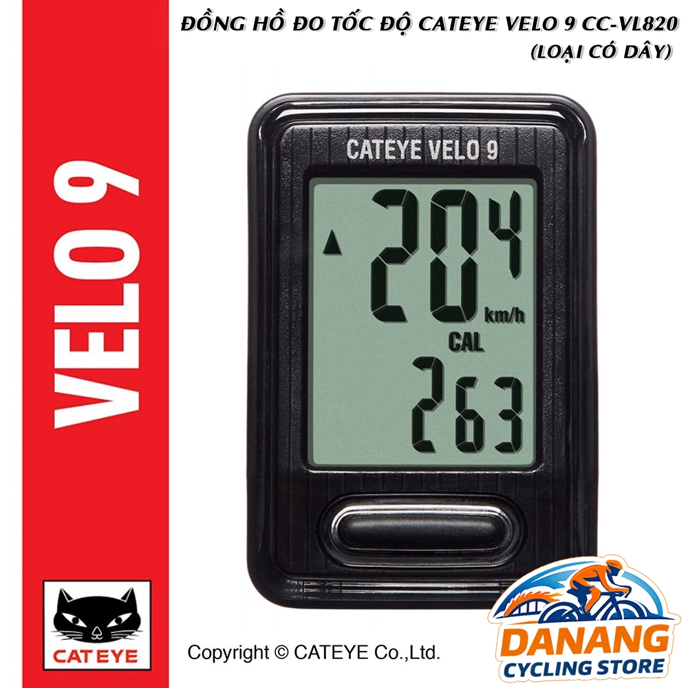 CATEYE VELO 9 CC-VL820 - Đồng Hồ Xe Đạp Có Dây, Đo 9 Chức Năng – Chính Hãng, Dễ Lắp