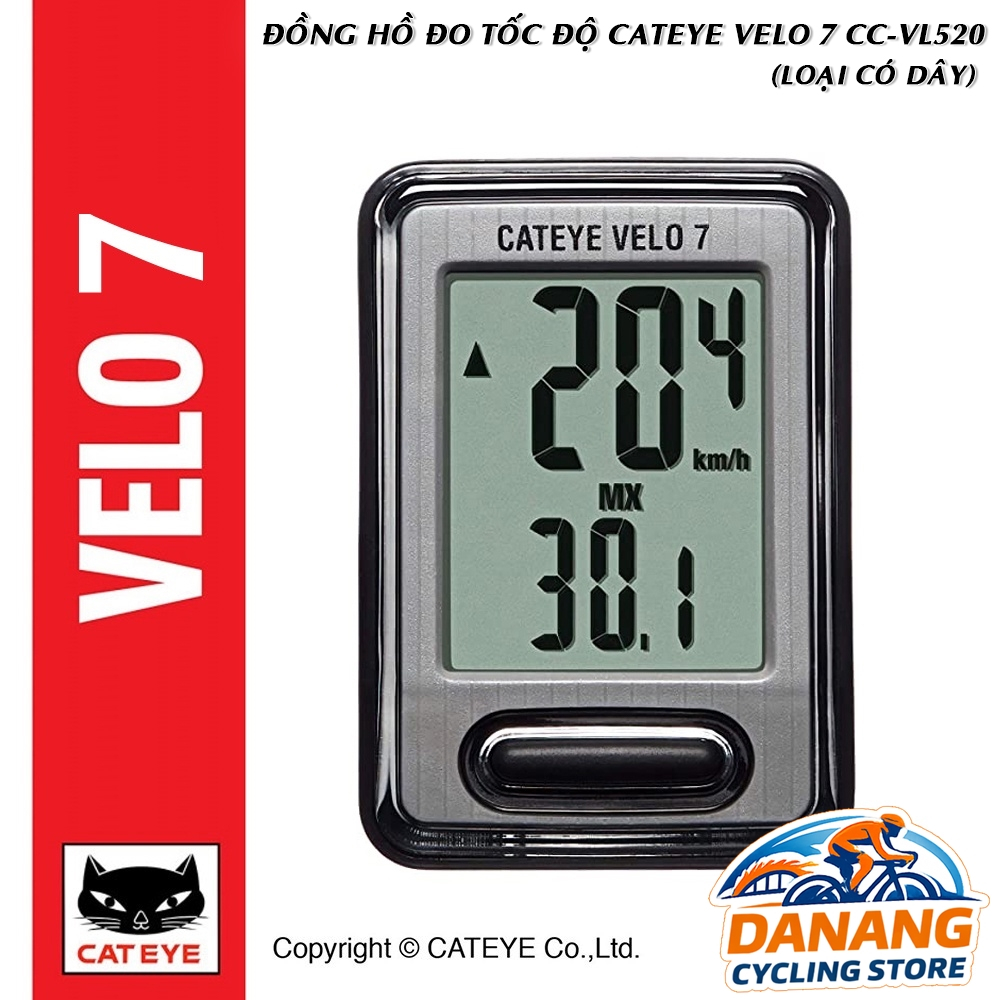 CATEYE VELO 7 CC-VL520 – Đồng Hồ Xe Đạp Có Dây, Đo 7 Chức Năng – Chính Hãng, Dễ Lắp