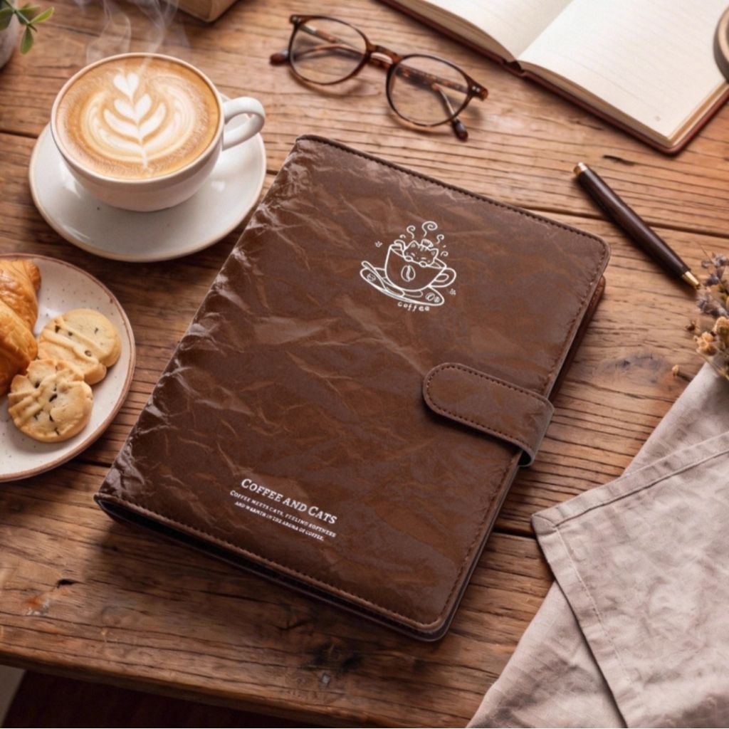 Binder da PU A5 Coffee and Cats nâu cà phê, album sổ đựng ảnh, thẻ hình, photo card bo góc RC