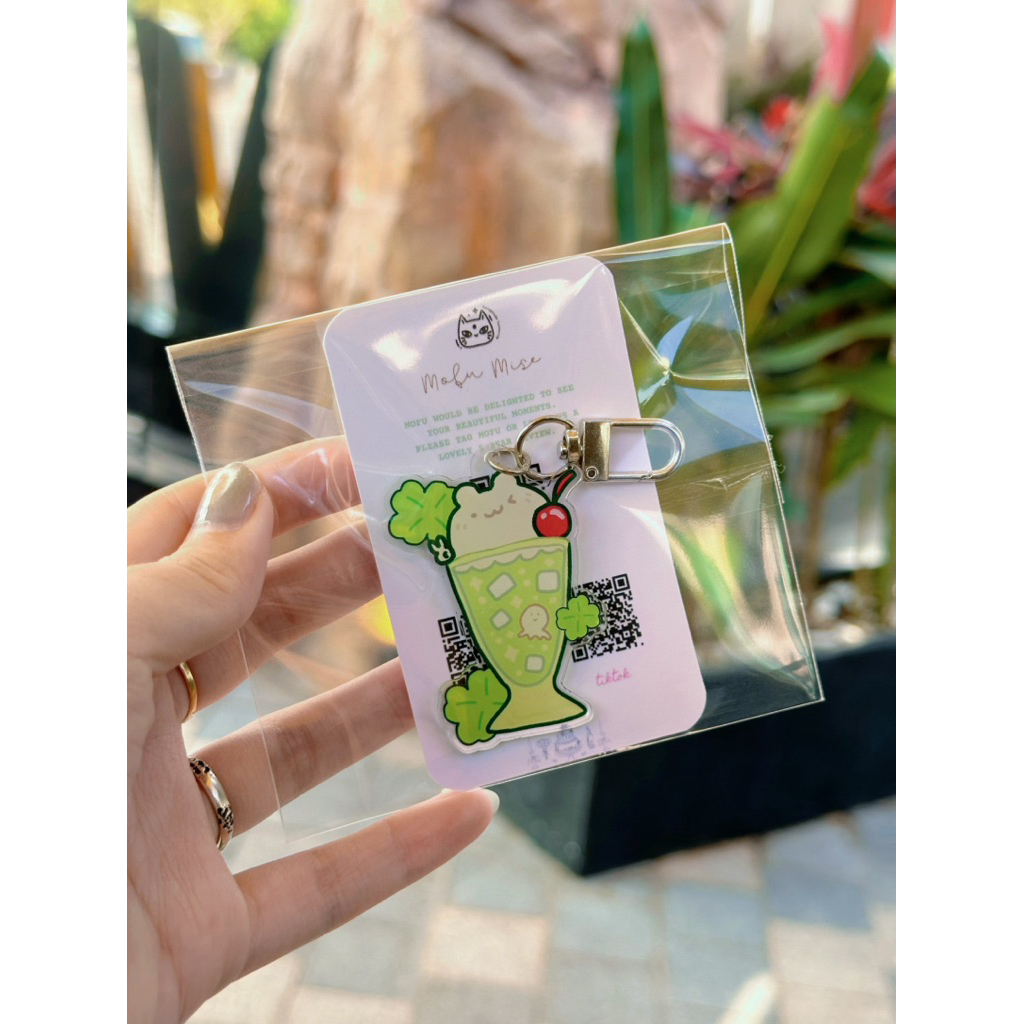 Móc khoá Lucky Melon Soda 🍀 ly soda dưa gang cỏ 4 lá - mofumise x yuegui