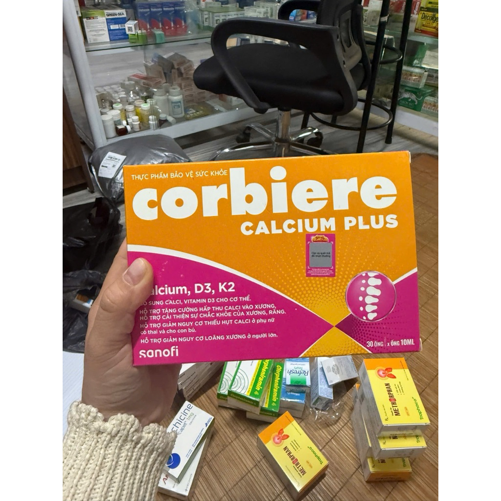 Corbiere Calcium Plus Sanofi 10 ML hỗ trợ tăng cường hấp thu canxi, cho xương chắc khỏe (Hộp 30 ống)