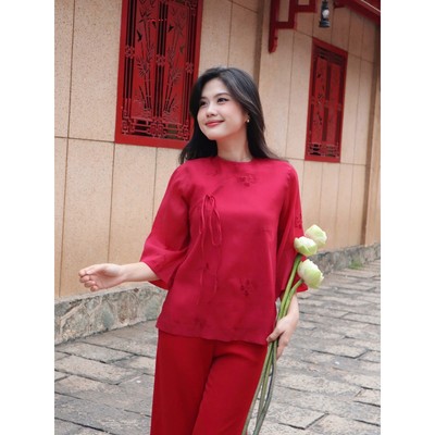 YU CHERRY | Set pháp phục hoa văn thêu nỗi phù hợp lễ tết SET ÁO A512 QUẦN LỤA YQ034