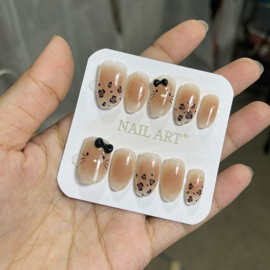 H66. Nailbox hello kitty nâu vẽ beo