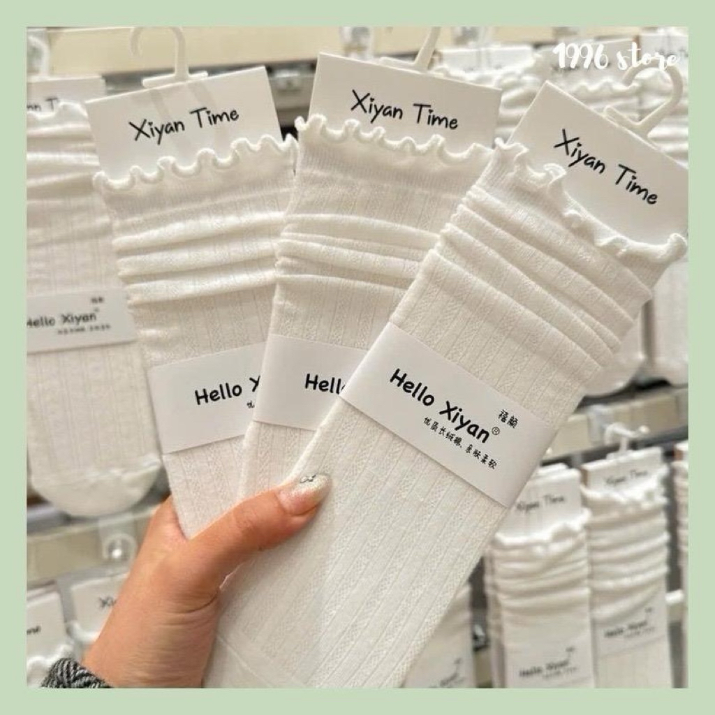 Tất ren mỏng lolita, tất cotton bèo bánh bèo cho nữ, tất đeo giày lolita, búp bê