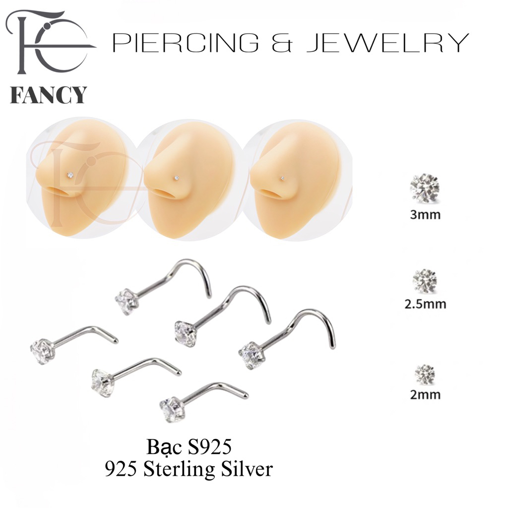 [1 Chiếc] Khuyên Mũi Bạc Đá CZ Fancy Jewelry