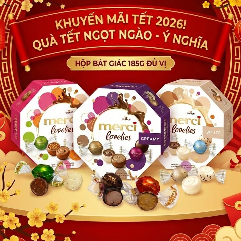 [HÀNG ĐỨC] Kẹo Socola Merci Lovelies Hộp Bát Giác 185g Viên Tròn Tan Chảy Mix Vị