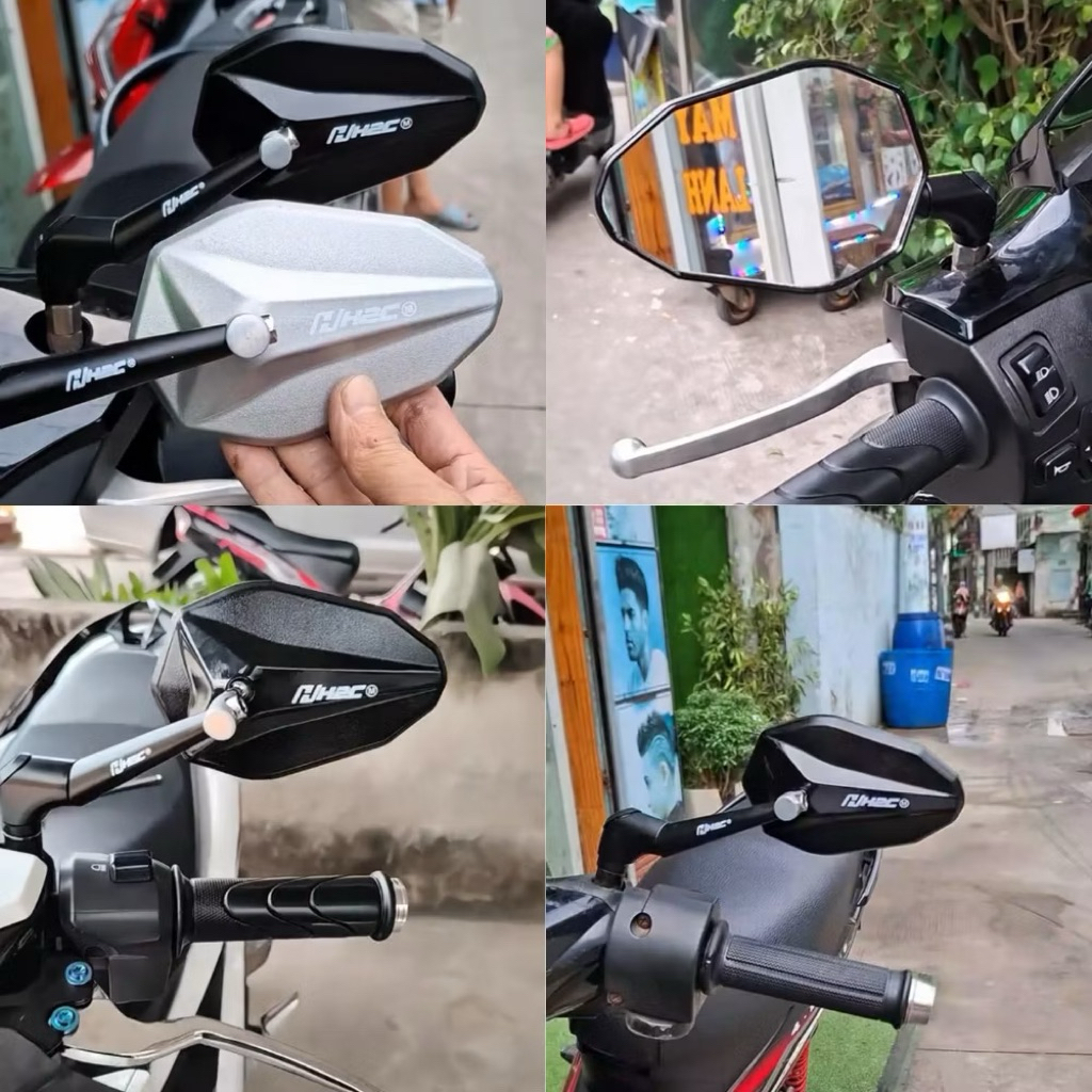 Kính Chiếu Hậu Kiểu H2C V2  NHỰA  xoay 360 độ Ốc 10li thuận Mặt Kính Trắng Lắp Cho Các Dòng Xe Máy.