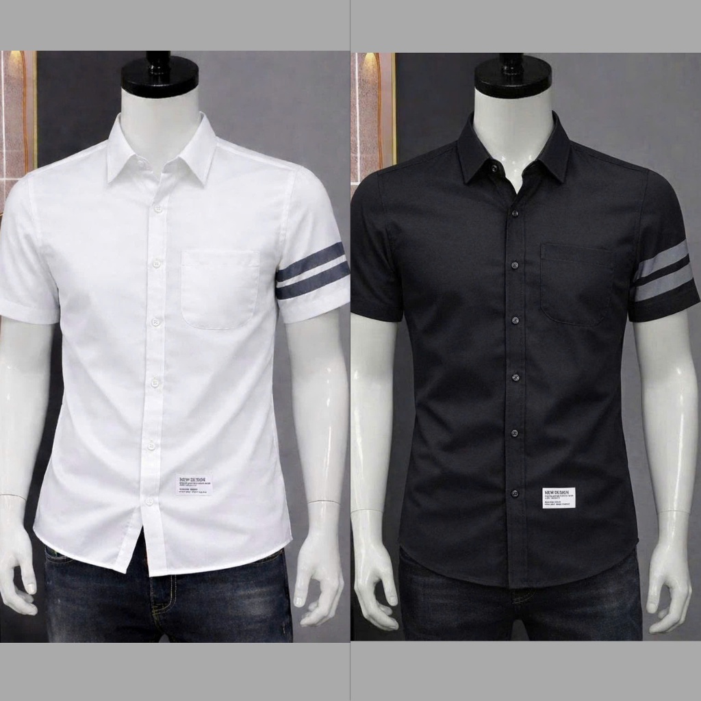 Áo sơ mi nam tay ngắn boy phố vải cotton co giãn thoáng mát phối viền tay trẻ trung mẫu-MLB SHOP