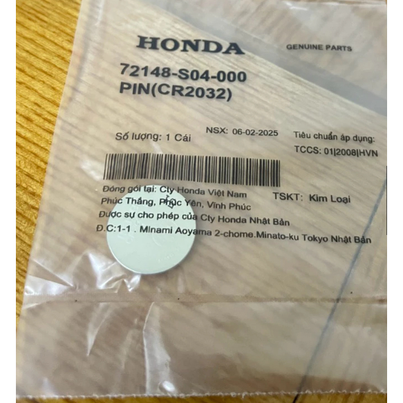 Pin remote smartkey Cr2032 chính hãng HONDA