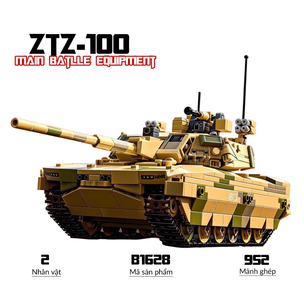 Đồ chơi lắp ráp Xe tăng ZTZ-100, Sluban 1628 Main Battle tank