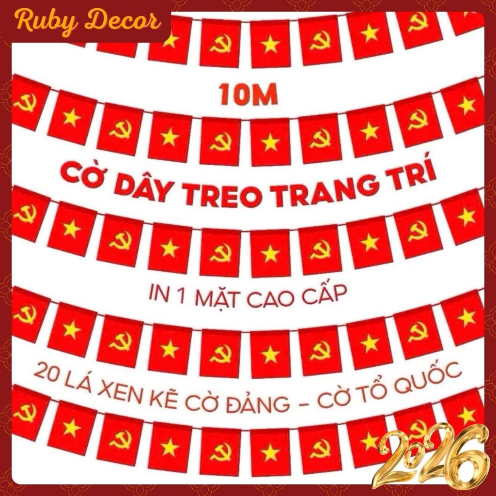 Dây cờ treo, dây cờ Tổ Quốc , Đảng trang trí Tết,lễ hội dài 10m gồm 20 cờ