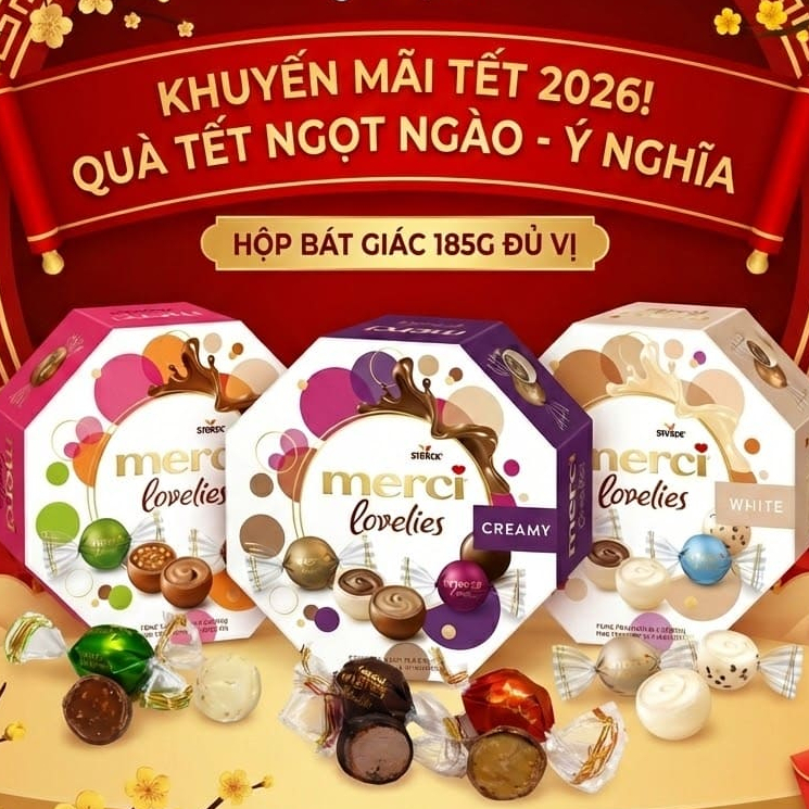 Hộp Socola bát giác TÍM, HỒNG Merci lovelies 185g Đức