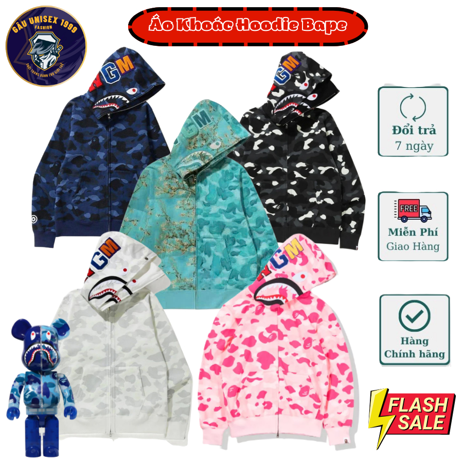 Áo Khoác Khoá Zip Hoodie BAPE All New Loang Bò Trắng Cao Cấp, Chất Liệu Nỉ Dày Dặn C69