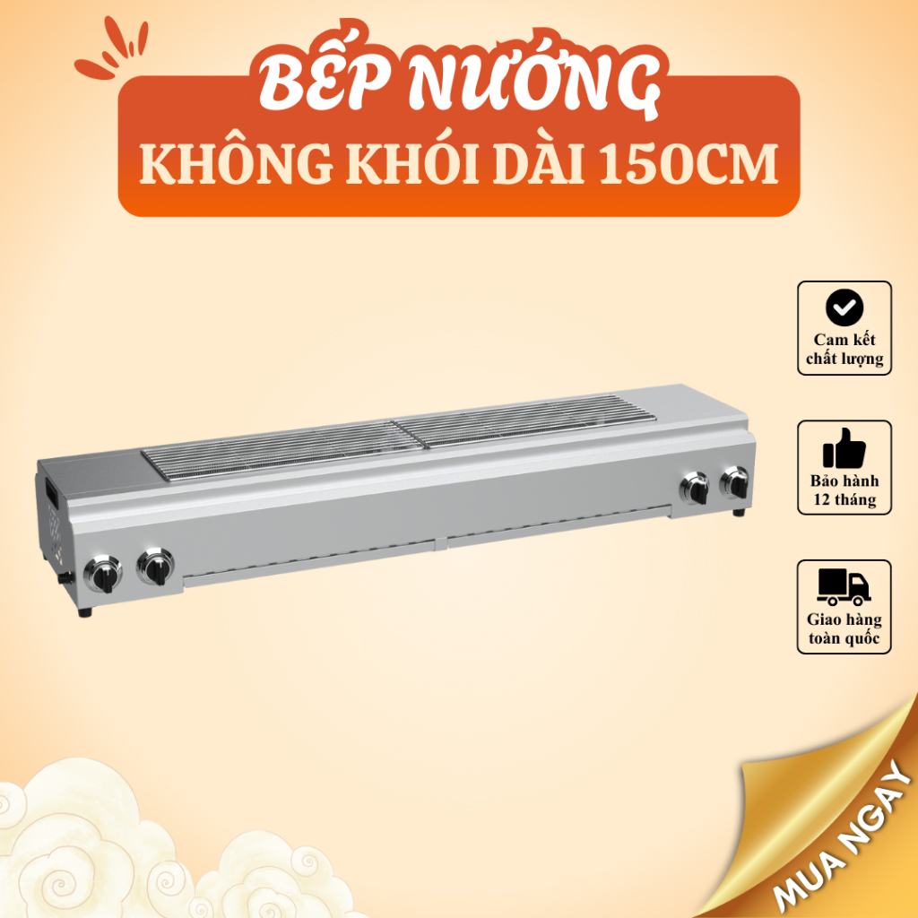 Bếp nướng Ga hồng ngoại không khói dài 150cm Inox Aka - nướng các loại thực phẩm, hải sản, buffet..