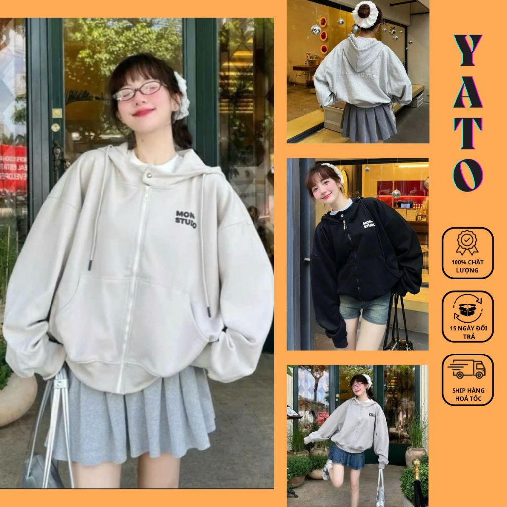 Áo Khoác Hoodie Zip Dập Nổi Mon Studio, Áo Khoác Nỉ Cao Cấp Fom Dáng UNISEX Hót Trend-YATO
