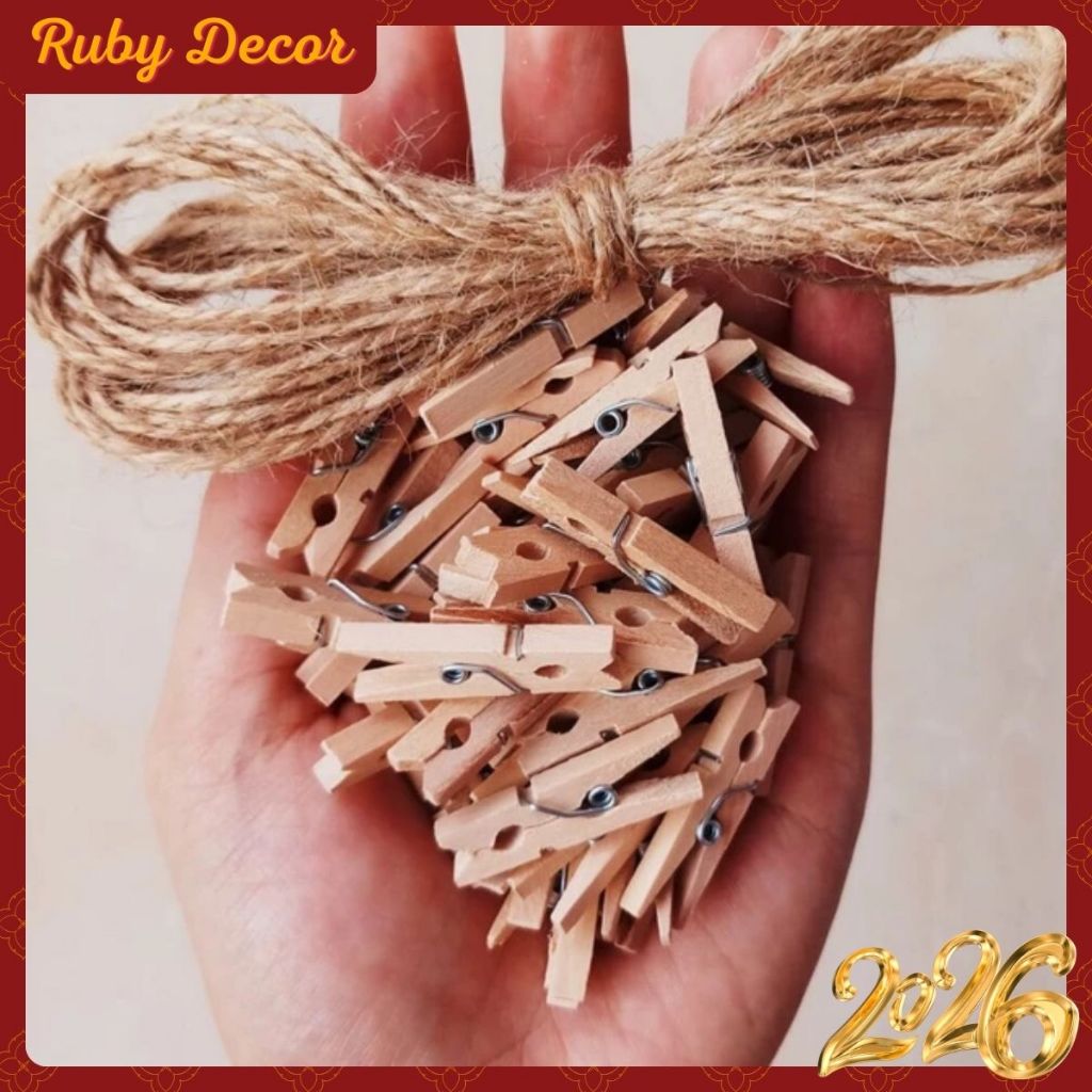COMBO 50 KẸP GỖ 25mm TRANG TRÍ PHÒNG NGỦ, QUÁN CÀ PHÊ, STUDIO (TẶNG KÈM 5M DÂY TREO ẢNH)