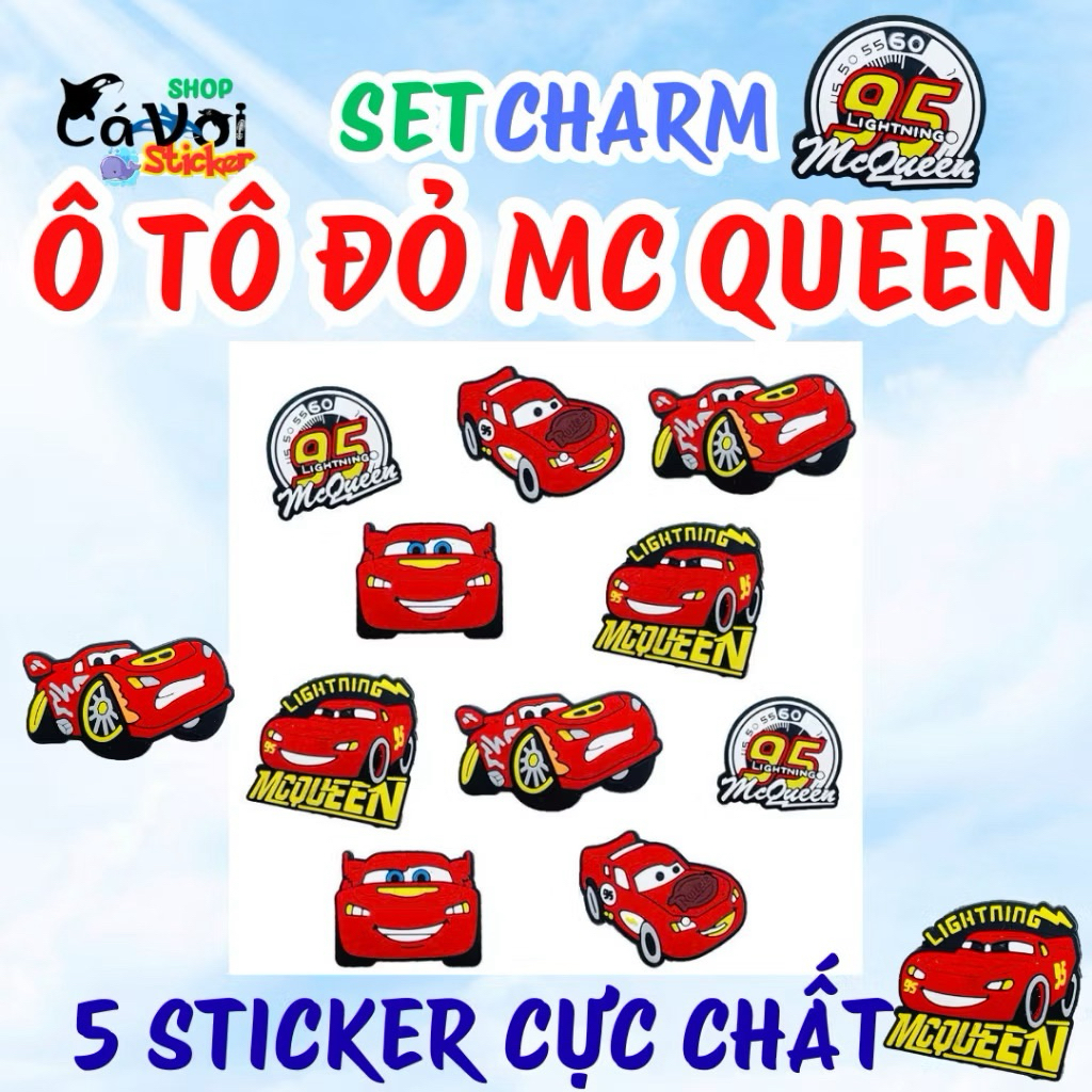 (FULL Bìa )Charm ô tô đỏ Gắn Dép MCQUEEN Cute, Phụ Kiện DIY Dép Xinh- Set charm gắn dép cross siêu h