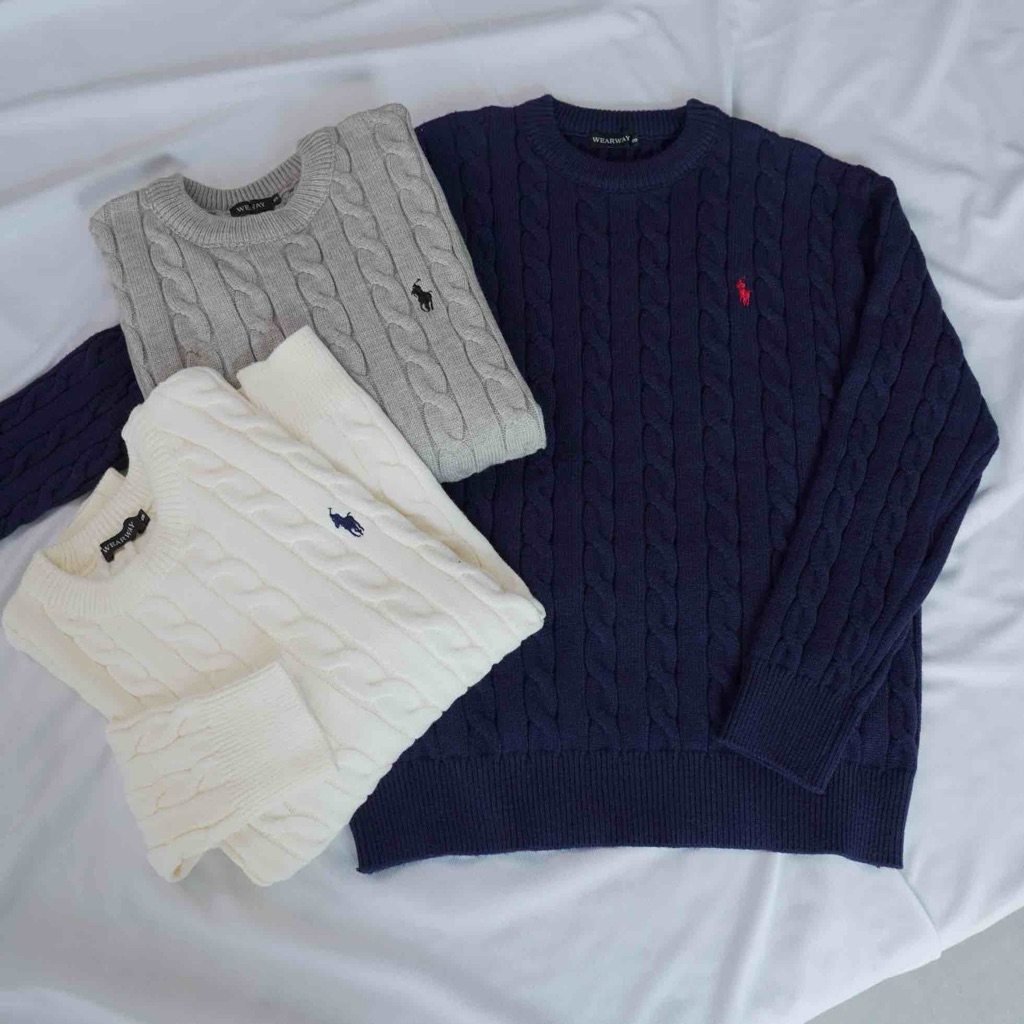 [ Bản Premium ] Áo Len Cổ Tròn Vặn Thừng Thêu Ngựa By Wearway Chất Len Lông Thỏ Loại 1 Nam Nữ Menswe