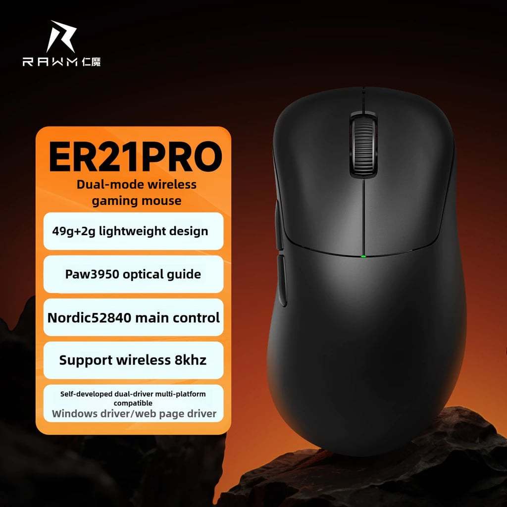 Chuột không dây Gaming Công thái học ERGO RAWM ER21 PRO 8KHz Lightweight Wireless Mouse PAW3950 3000