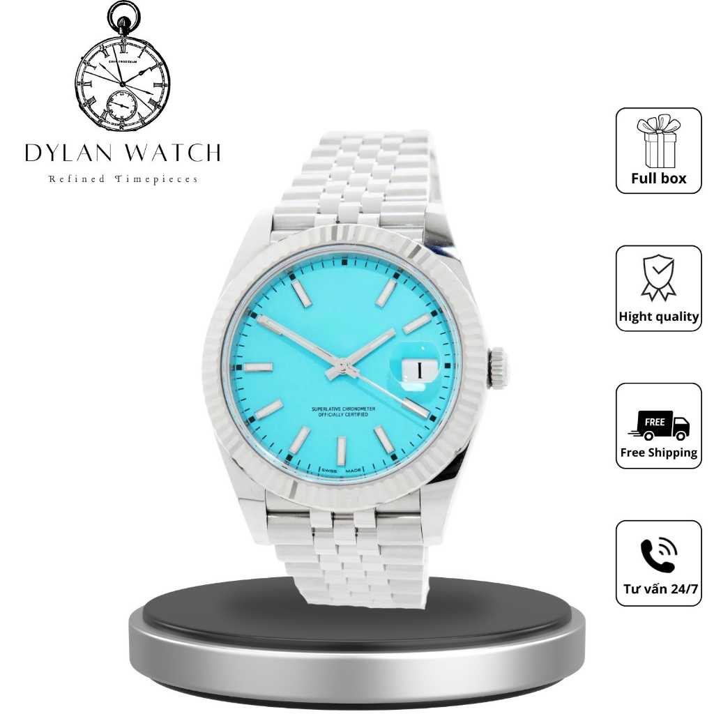 Đồng hồ nam R.O.L.E.X Datejust 36 mặt xanh Turquoise viền khía dây Jubilee Dylan Watch