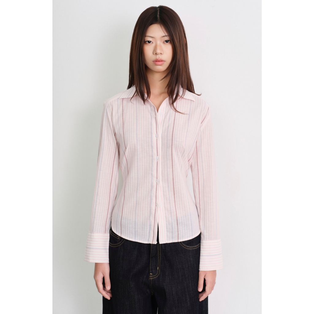 LIBÉ WORKSHOP - Áo sơ mi kẻ sọc hồng tay dài 7449