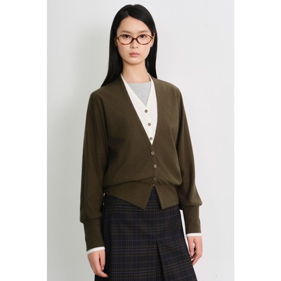 LIBÉ WORKSHOP - Áo cardigan tay dài màu xanh rêu 7511