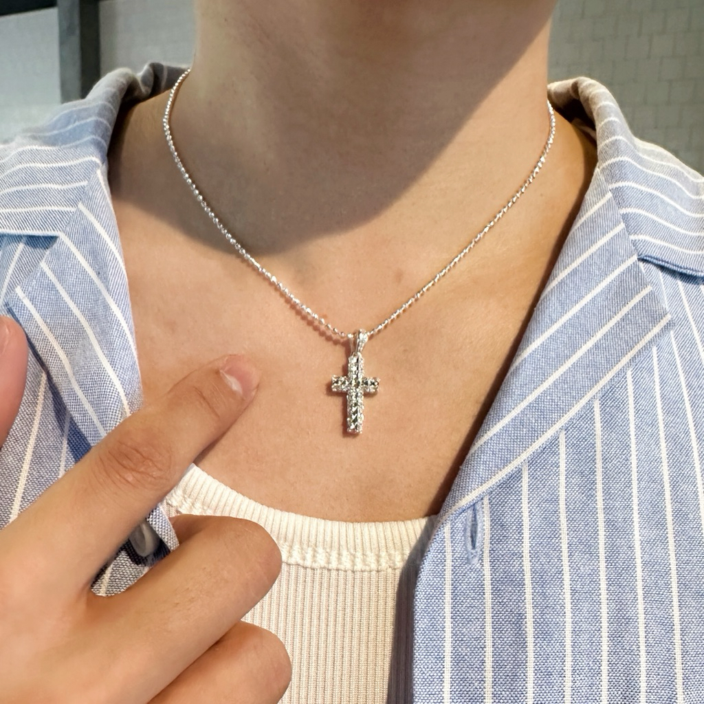 Dây chuyền bi bạc thánh giá đính đá thiết kế Luxury - MINA JEWELRY