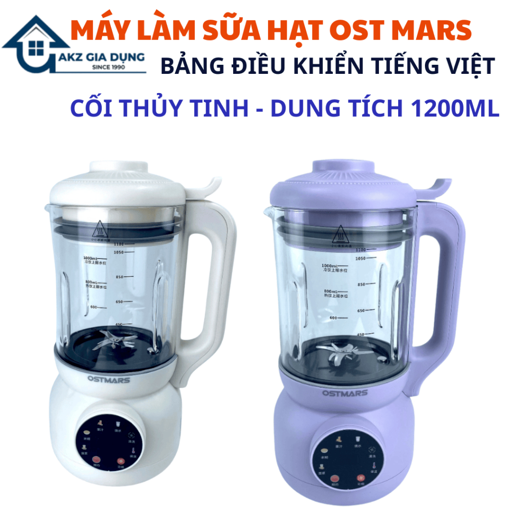 MÁY LÀM SỮA HẠT OSTMARS , MÁY LÀM SỮA HẠT BẢN TIẾNG VIỆT CỐI THỦY TINH DUNG TÍCH 1100 ML CHÍNH HÃNG