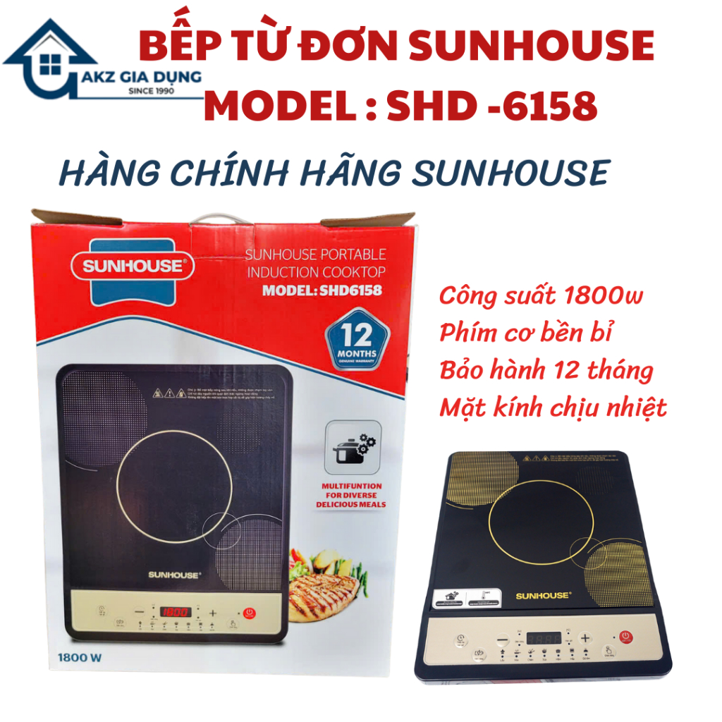 Bếp từ đơn Sunhouse hàng chính hãng , Bếp từ đơn Sunhouse công suất 1800w bảo hành 12 tháng