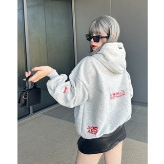 HOODIE ZIP BOXY Thêu Đắp Amadus Nỉ Bông Unisex Nam Nữ Tay Phồng