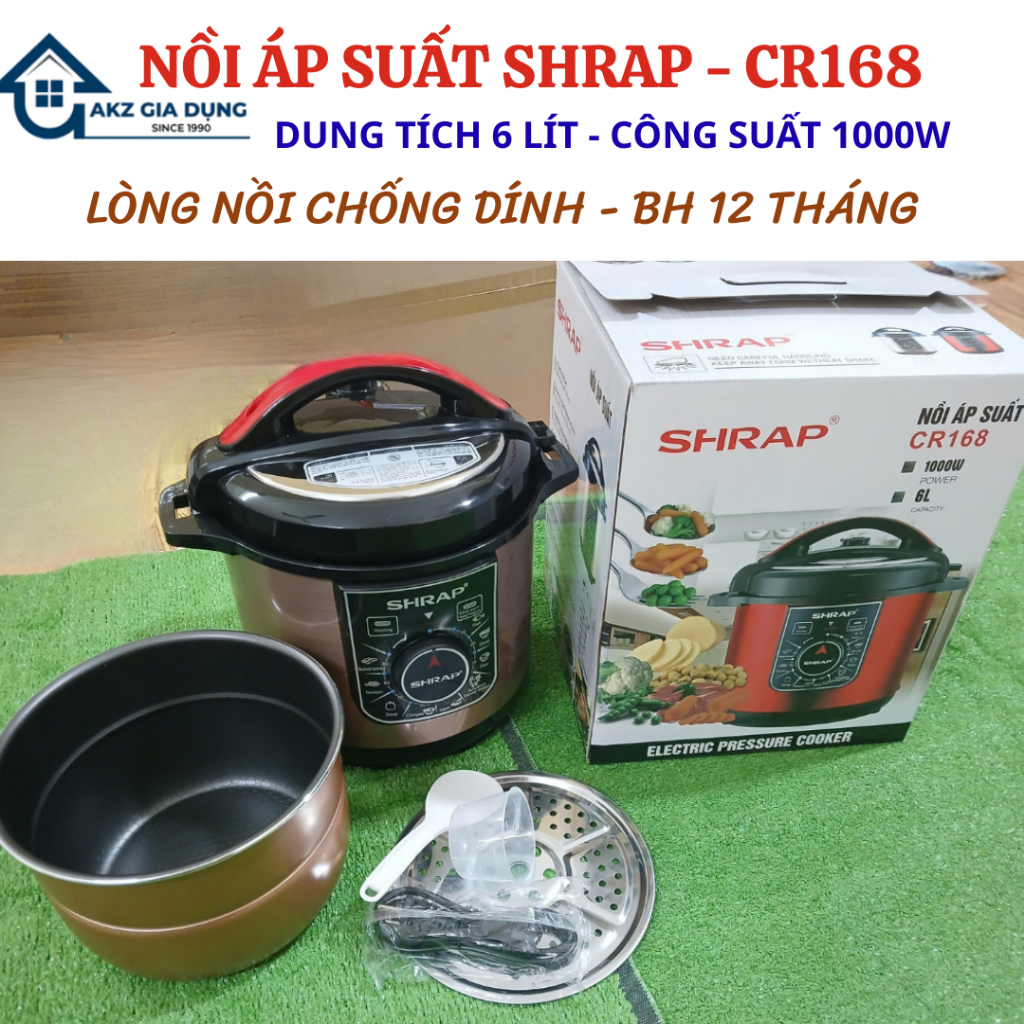 Nồi áp suất 6 lít , Nồi áp suất SHRAP - CR168 dung tích 6 lít lòng nồi chống dính công suất 1000w