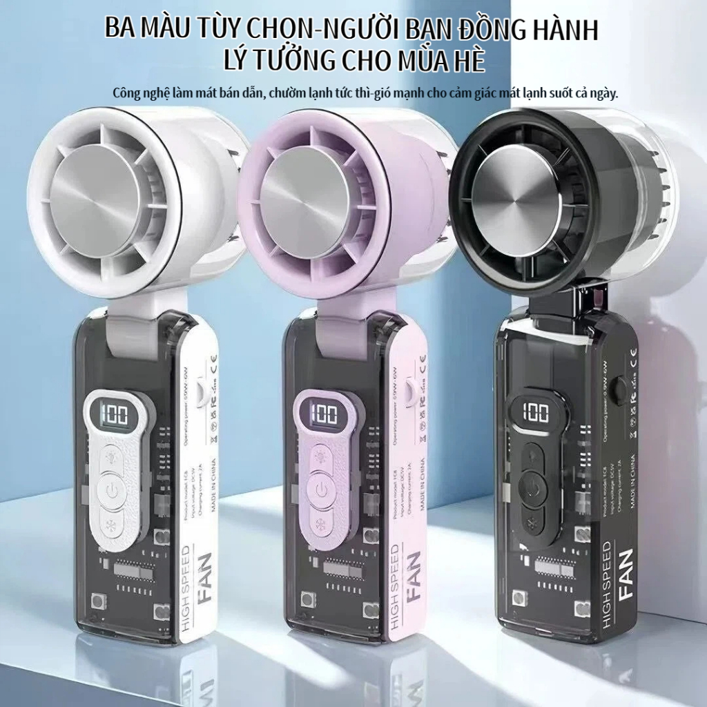 FC8 [HOT] Quạt Cầm Tay Làm Lạnh Tức Thì – Gấp Gọn Sang Trọng, 100 Mức Gió, Màn Hình Số LED