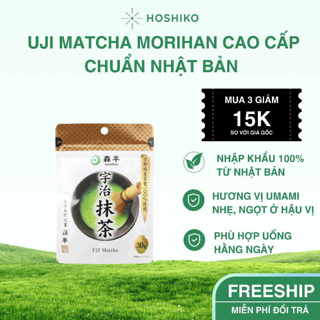 Bột Matcha Morihan Uji Miyabi Nhật Bản Cao Cấp 30g, Hoshiko, MJ1, Làm Matcha Latte, Bánh, Kem