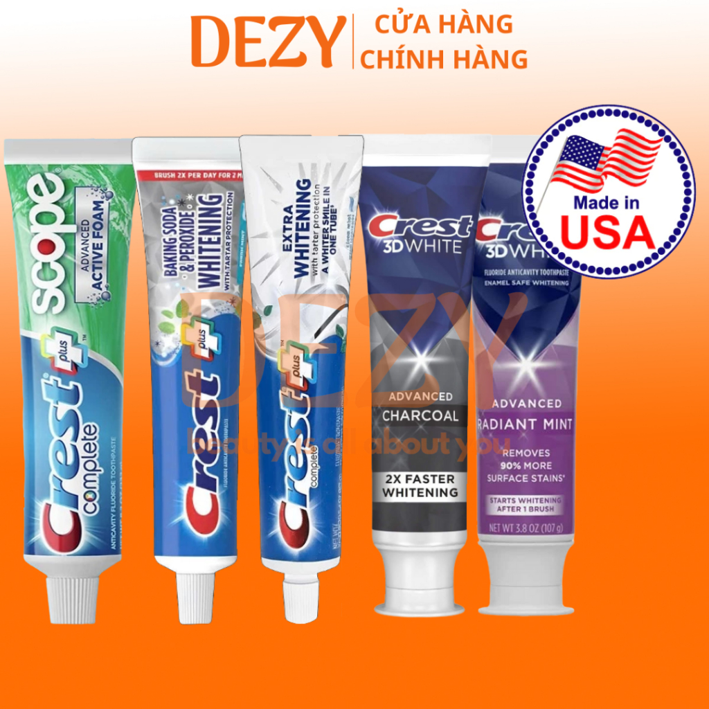 Kem Đánh Răng Crest 3D White & Whitening Scope Mỹ Chính Hãng - Kdr Charcoal / Pro Health Trắng Răng 