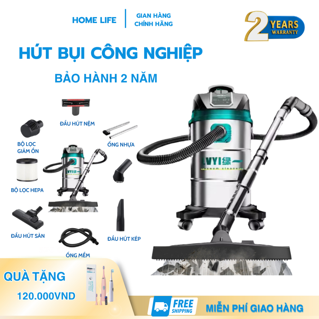 Máy hút bụi công nghiệp LVYI , Lực hút 19000KPA , Dung tích 25L - Tặng Compo đầu hút 450k, bảo hành 24 tháng