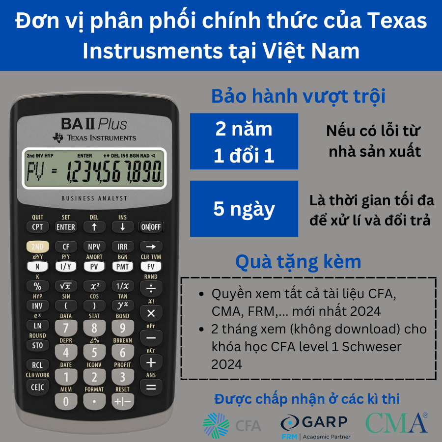 [Sẵn hàng] Máy tính tài chính BA II Plus Fullbox Tặng kèm file tài liệu CMA, CFA,FRM 2024