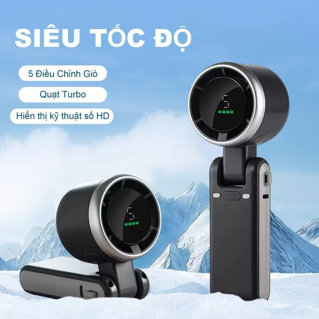 N607 Quạt Cầm Tay Gấp Gọn N607 – Gió Bão Turbo, 5 Mức Điều Chỉnh, Màn Hình Số, Xách Đi Du Lịch