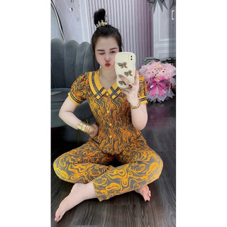 Đồ Bộ DÀI áo dập ly Lụa Mango cổ lượn sóng tay nhún đủ 4 size từ 40-76kg