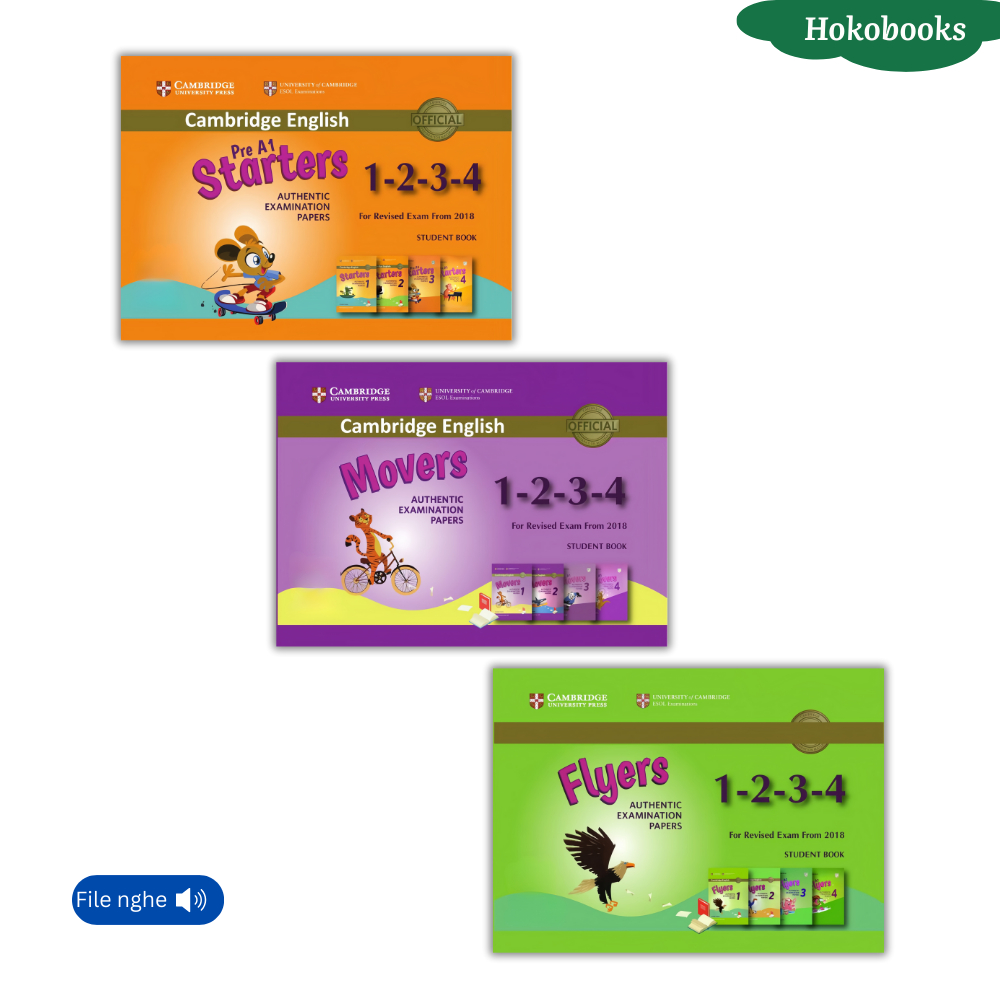 Sách [Bản Gộp] CAM Starters - Flyers - Movers bộ 4 cuốn Authentic Examination 2018 - Tặng mp3