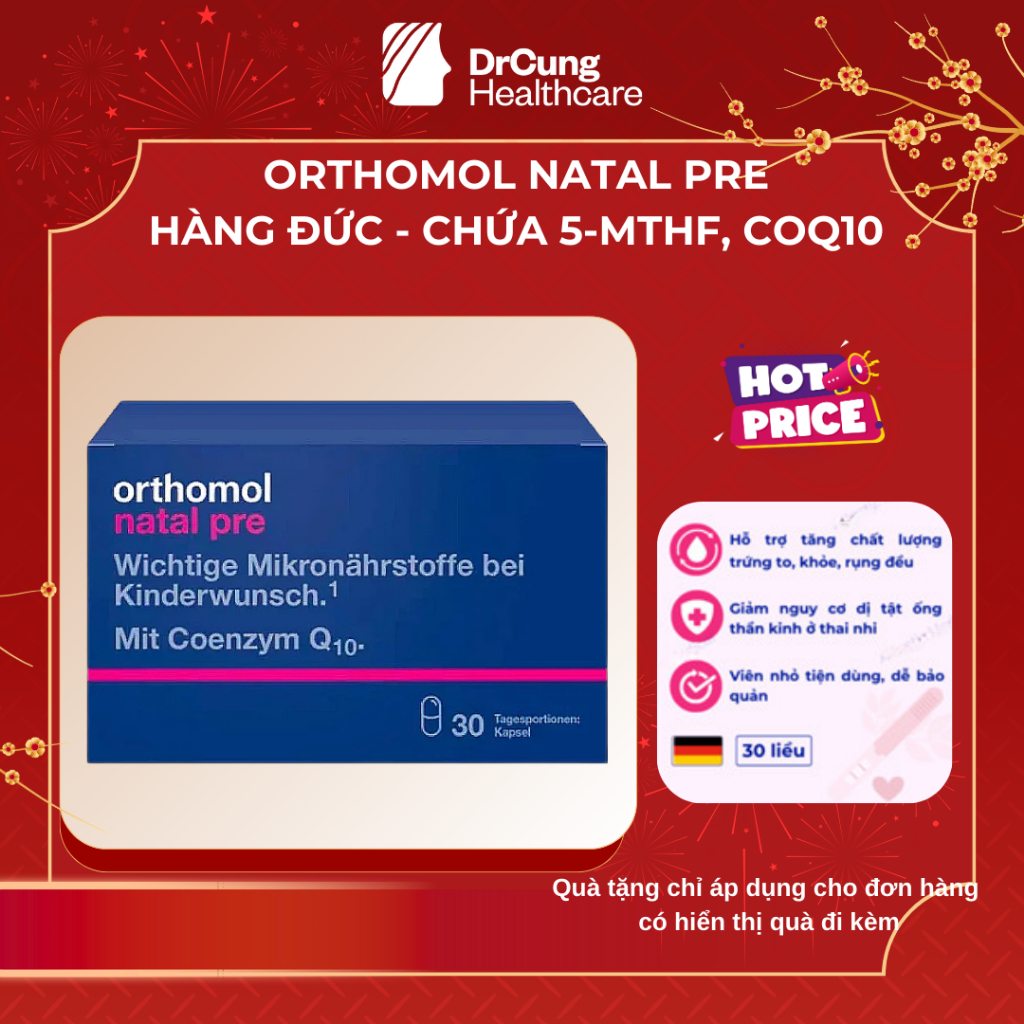 (VIÊN UỐNG THẢ BẦU) Orthomol Natal Pre DrCung Healthcare -  5-MTHF, Acid Folic, Coenzym Q10 (30 Viên)