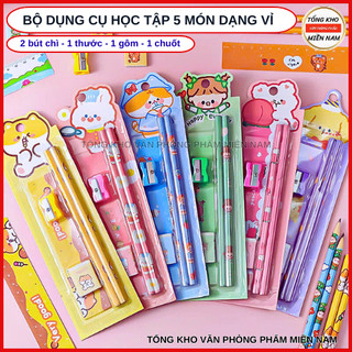 Combo 10 Vỉ 5 Món Dụng Cụ Học Tập Gồm Bút Chì + Tẩy + Thước + Đồ Chuốt Tiện Dụng Cho Bé / quà tặng khen thưởng cho bé