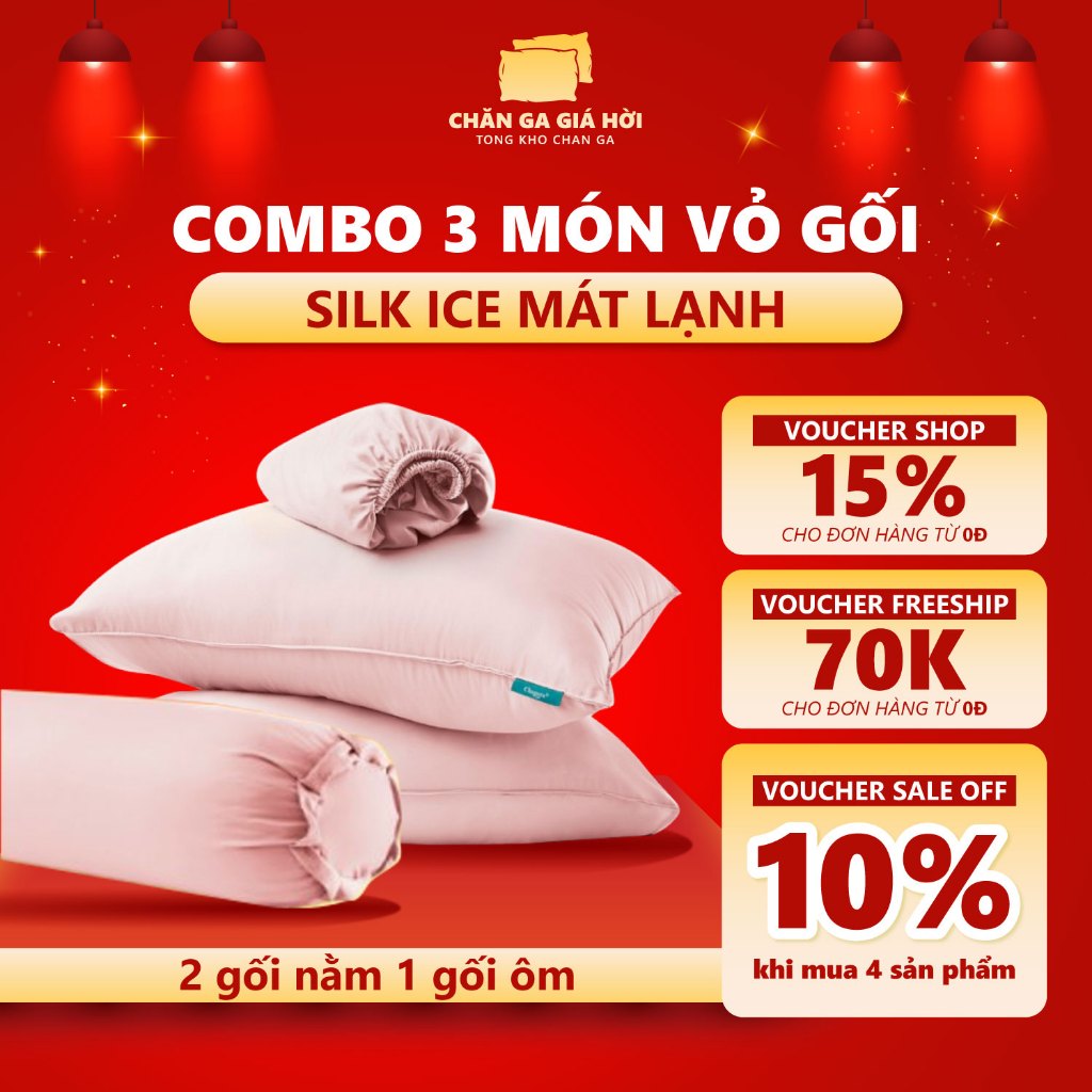 Bộ Ga Gối 3 Món Silk Ice Chagota, Chất Liệu Mềm Mát, Tạo Cảm Giác Mát Lạnh 1mx2m-2mx2m2 ( 2 Vỏ Gối+1
