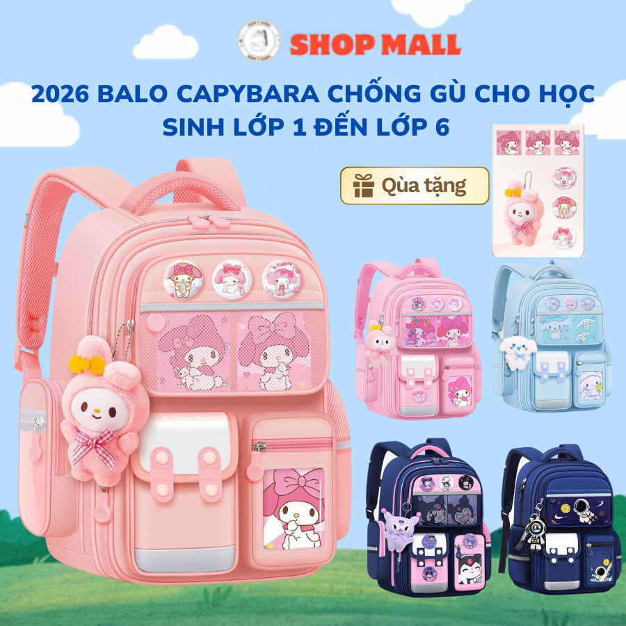 Balo Sinamon, cặp đi học trẻ em dễ thương, ba lô học sinh giảm gánh nặng