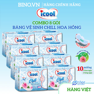 Băng Vệ Sinh ICOOL Chill Cao Cấp  Combo 8 gói BVS Ban Ngày Siêu Mềm Có Cánh Có Nắp Đóng Mở Tiện Lợi