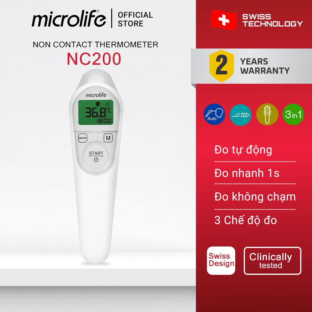 Nhiệt Kế Hồng Ngoại Đo Trán Microlife NC200 Chính Hãng - Đo Nhanh Chính Xác, Đo Tự Động Không Chạm