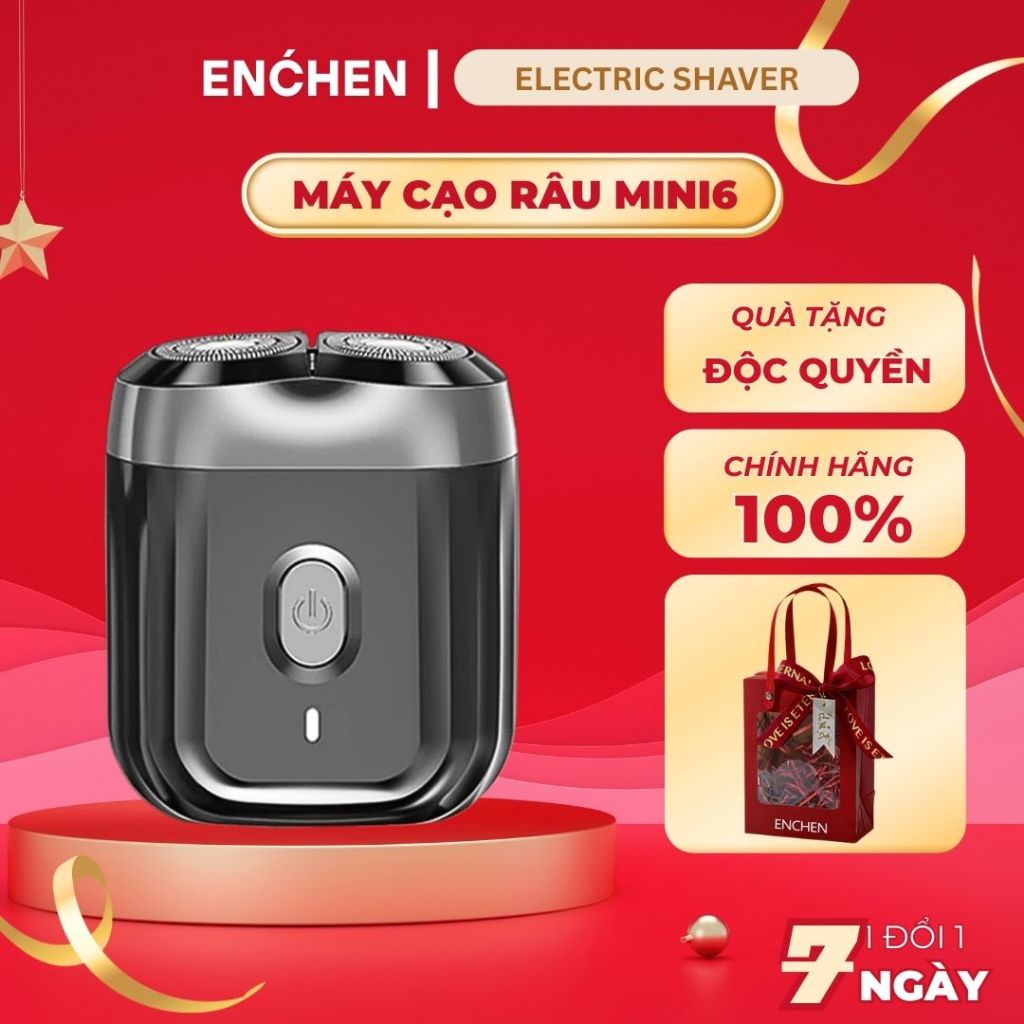 Set Túi Quà Máy cạo râu Enchen Mini 6 lưỡi dao kép mỏng, chống nước IPX7, pin sử dụng đến 2 tháng - 