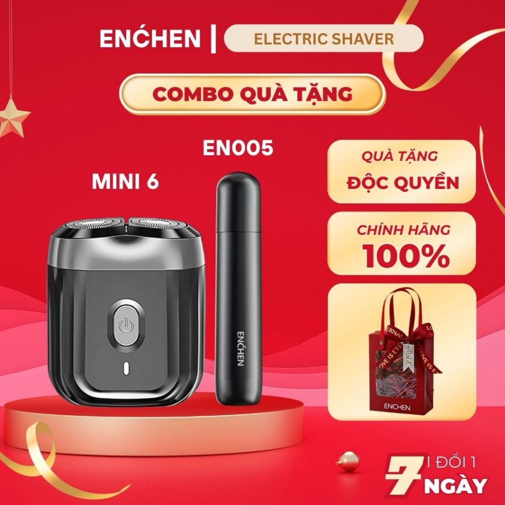 Máy cạo râu Enchen Mini 6 lưỡi dao kép mỏng, chống nước IPX7, pin sử dụng đến 2 tháng - BH 6 tháng