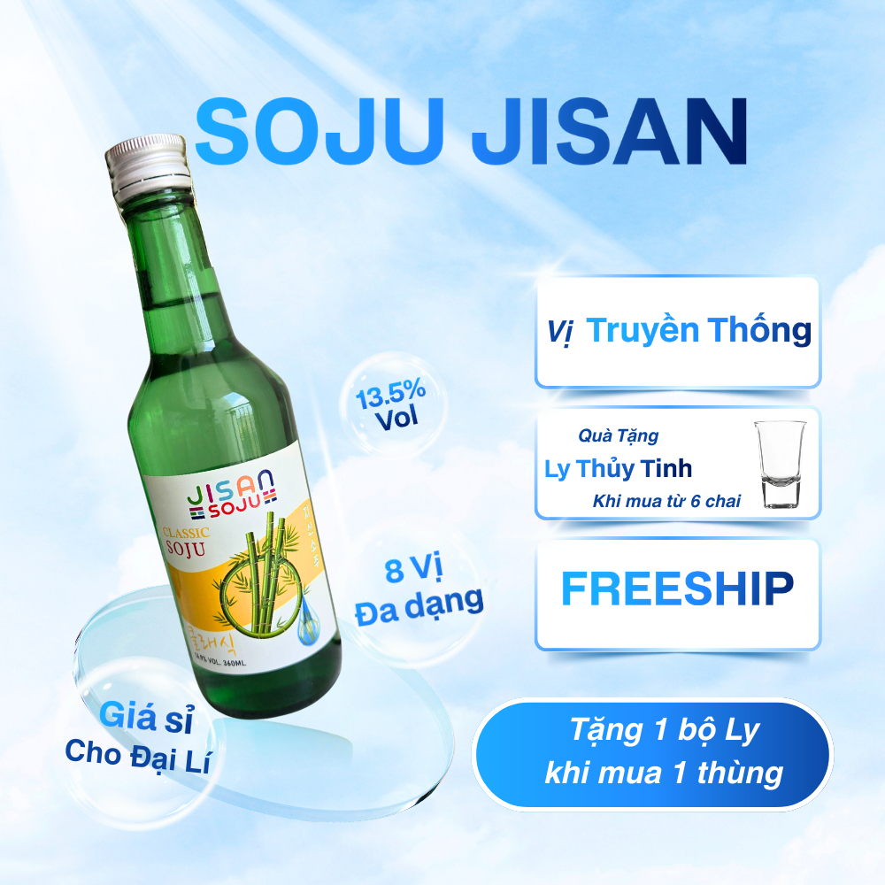 [Voucher] Soju Hàn Quốc 360ml, tặng bộ ly thủy tinh khi mua 1 thùng, nước ép hoa quả lên men